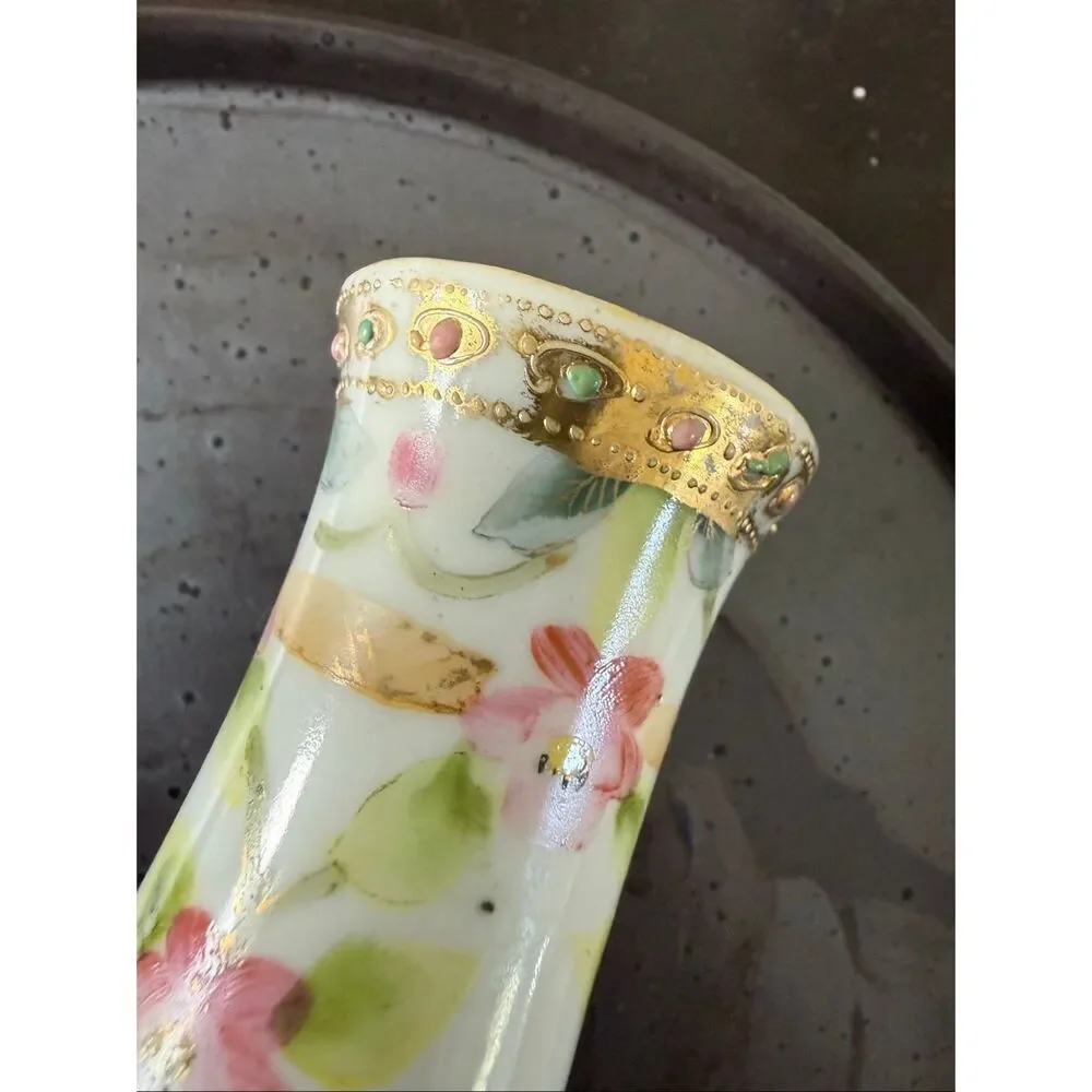 Vintage Cabbage Rose Gold Gilt Hat Pin Holder Bud Vase 4.75”